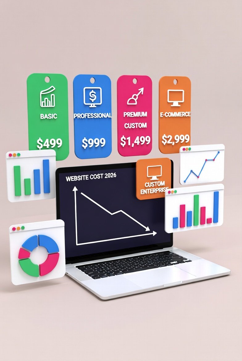 website cost 2026 breakdown with price ranges for business sites and ecommerce