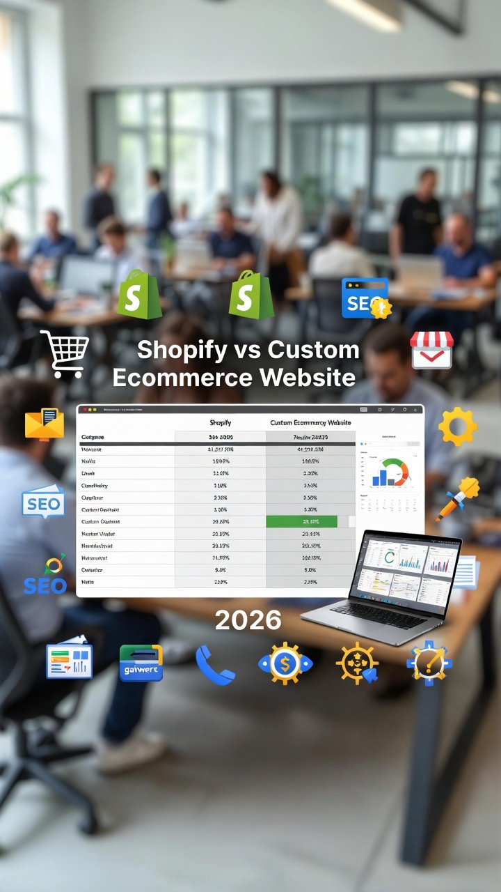 shopify vs custom Ecommerce 2026 comparison chart ecommerce platform features cost seo
